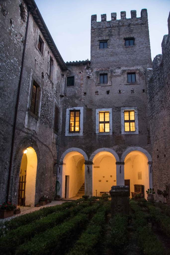 Castle courtyard at dusk